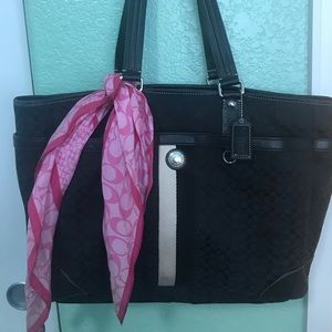 Authentic Coach Shoulder Bag with Pink Coach Scarf